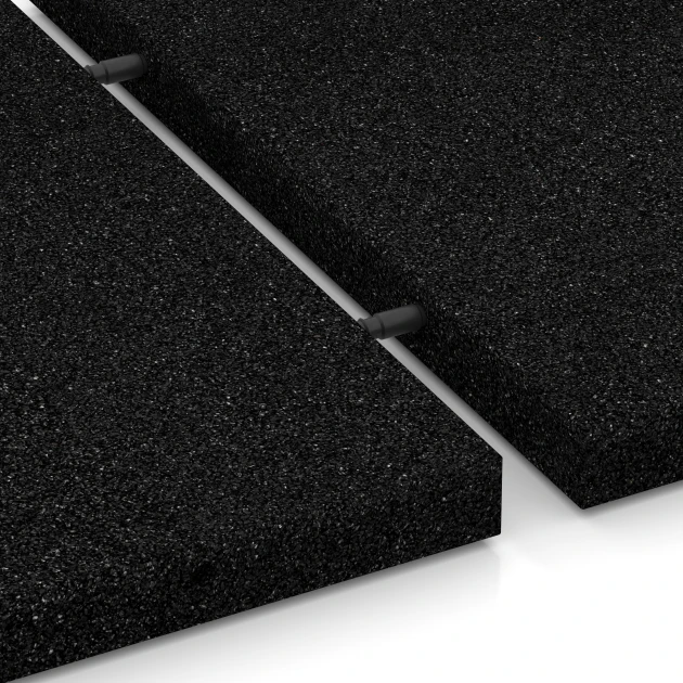 Großaufnahme vom Verbindungssystem von WARCO-Boden 6169 - Fallschutzplatten im Farbdesign Anthrazit. Abmessungen 50 x 50 x 4 cm.