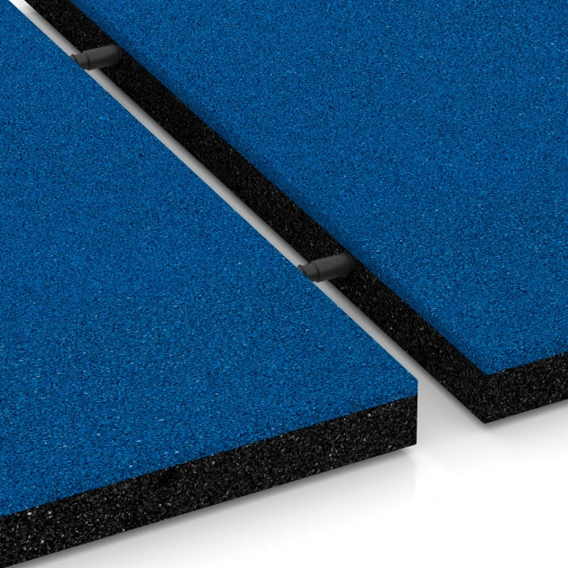 Großaufnahme vom Verbindungssystem von WARCO-Boden 6256 - Fallschutzplatte – 140 cm im Farbdesign Himmelblau. Abmessungen 50 x 50 x 4 cm.