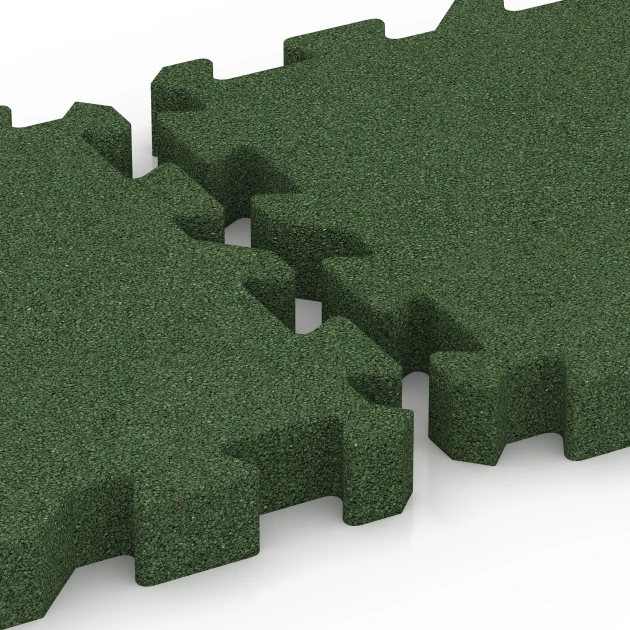 Großaufnahme vom Verbindungssystem von WARCO-Boden 6407 - Fallschutzplatte – 220 cm im Farbdesign Grasgrün. Abmessungen 50 x 50 x 6 cm | 0,25 m².