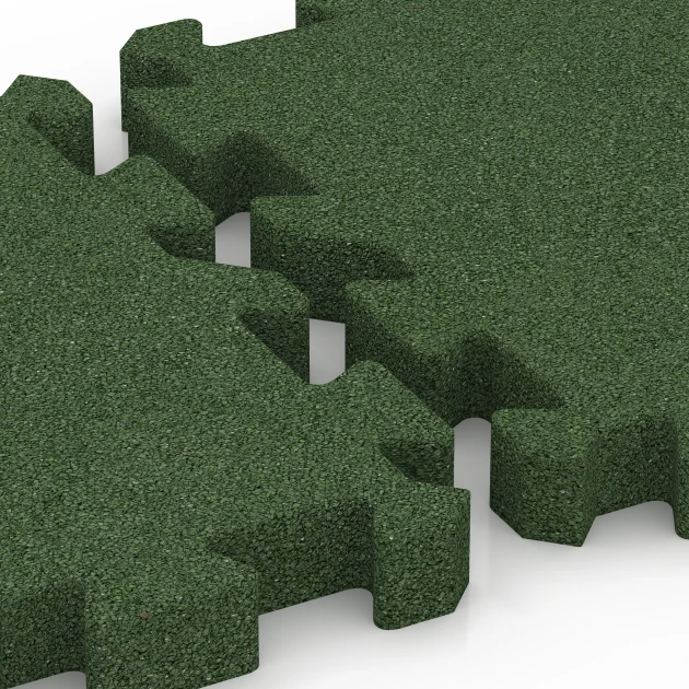 Großaufnahme vom Verbindungssystem von WARCO-Boden 6307 - Fallschutz-Puzzlematte im Farbdesign Grasgrün. Abmessungen 50 x 50 x 5 cm | 0,25 m².