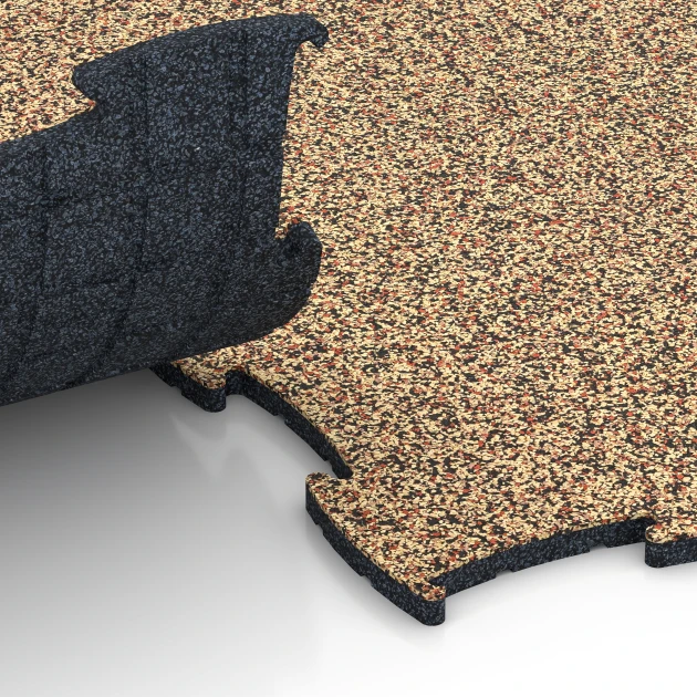 Großaufnahme vom Verbindungssystem von WARCO-Boden 6835 - Fitness Active Floor System im Farbdesign Terra Cotta. Abmessungen 97,1 x 97,1 × 1,8 cm.