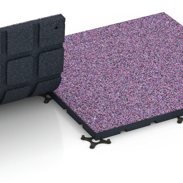 Großaufnahme vom Verbindungssystem von WARCO-Boden 7137 - Outdoor-Fitnessboden im Farbdesign Lavendel. Abmessungen 60 x 60 x 3 cm | 0,36 m².