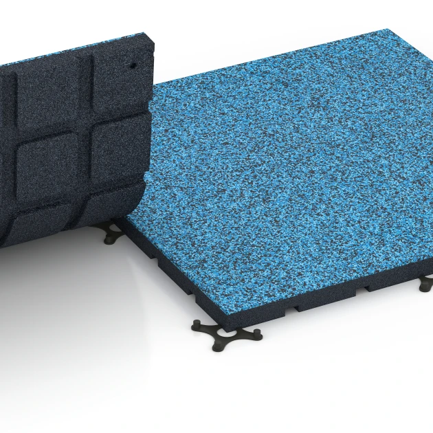 Großaufnahme vom Verbindungssystem von WARCO-Boden 7139 - Outdoor-Fitnessboden im Farbdesign Atlantik. Abmessungen 60 x 60 x 3 cm | 0,36 m².