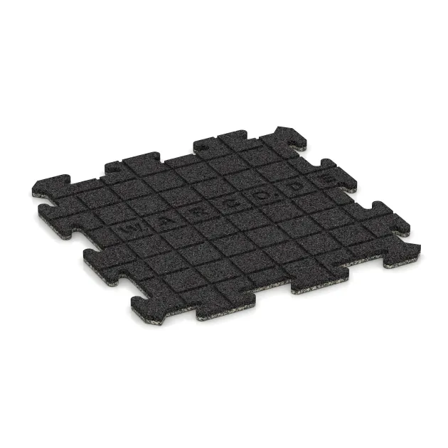 Aufsicht auf die Unterseite, also die Bodenseite von WARCO-Formteil 3885 - Bodenschutzmatte 1,8 cm HD – Fitness im Format 500 x 500 x 18 mm.
