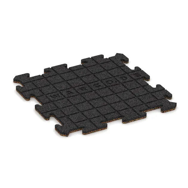 Aufsicht auf die Unterseite, also die Bodenseite von WARCO-Formteil 4213 - Sportboden‑Platte 1,8 cm im Format 500 x 500 x 18 mm.
