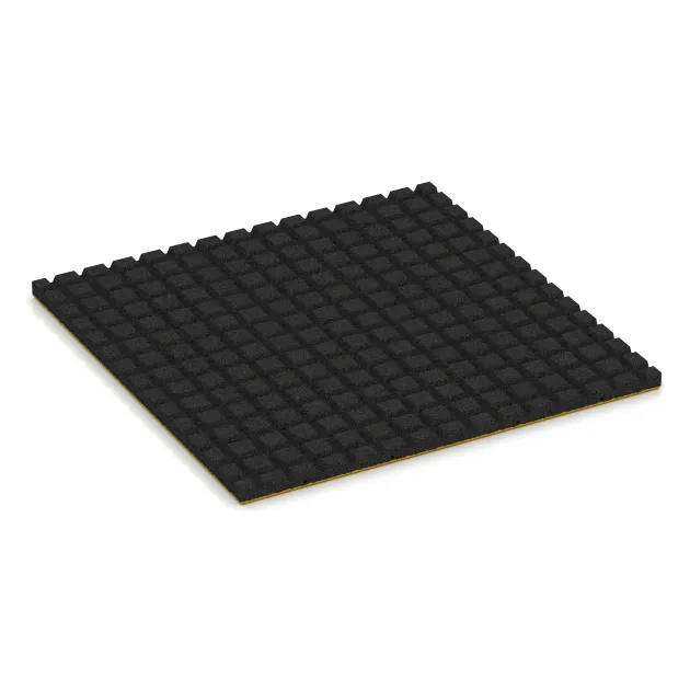 Aufsicht auf die Unterseite, also die Bodenseite von WARCO-Formteil 0770 - Fallschutzmatte im Format 1000 x 1000 x 40 mm.