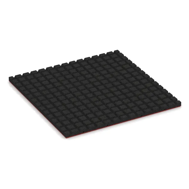 Aufsicht auf die Unterseite, also die Bodenseite von WARCO-Formteil 0773 - Fallschutzmatte im Format 1000 x 1000 x 40 mm.