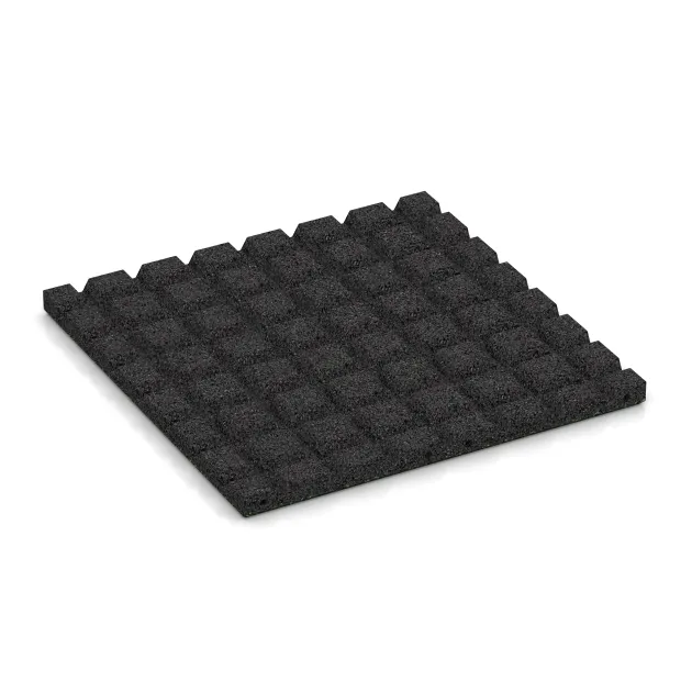 Aufsicht auf die Unterseite, also die Bodenseite von WARCO-Formteil 5330 - Fallschutzplatte im Format 500 x 500 x 30 mm.
