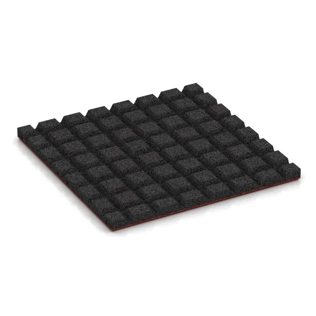 Aufsicht auf die Unterseite, also die Bodenseite von WARCO-Formteil 5465 - Fallschutzplatte 3 cm - EN 1177 ≤ 100 cm im Format 500 x 500 x 30 mm.