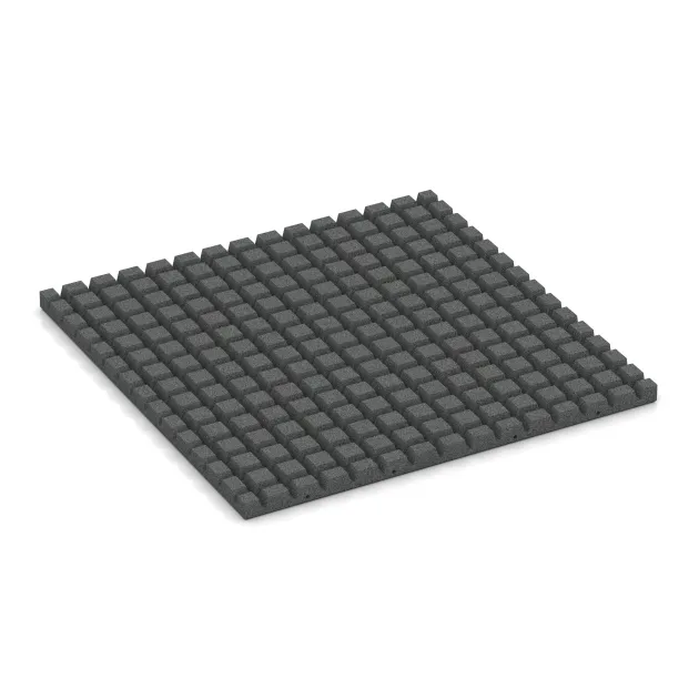 Aufsicht auf die Unterseite, also die Bodenseite von WARCO-Formteil 0825 - Schlagschutzmatte – Trittschutzmatte im Format 1000 x 1000 x 45 mm.