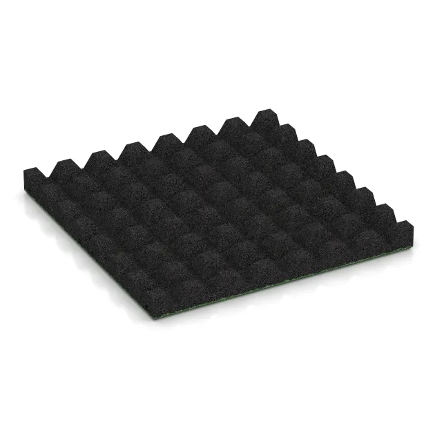 Aufsicht auf die Unterseite, also die Bodenseite von WARCO-Formteil 0637 - Fallschutzplatte im Format 500 x 500 x 45 mm.