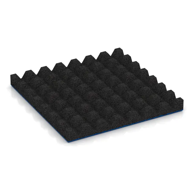 Aufsicht auf die Unterseite, also die Bodenseite von WARCO-Formteil 0679 - Fallschutzplatte im Format 500 x 500 x 50 mm.