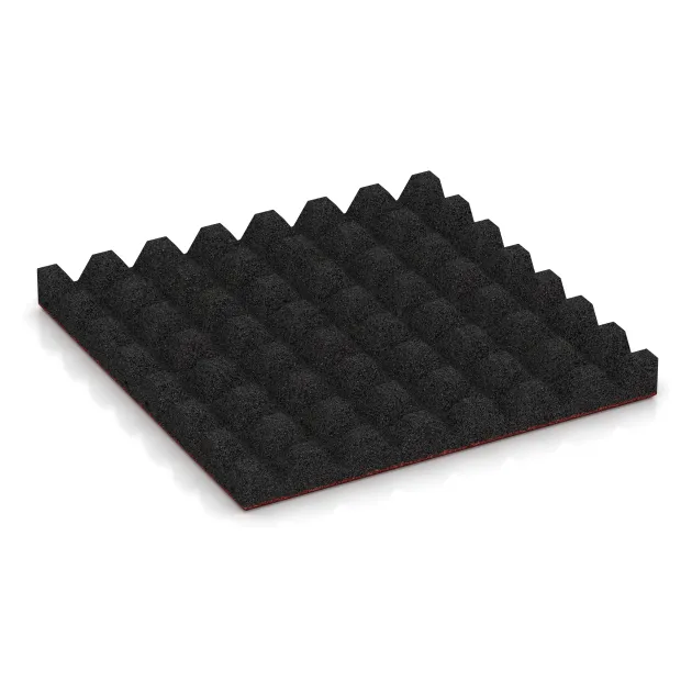 Aufsicht auf die Unterseite, also die Bodenseite von WARCO-Formteil 0680 - Fallschutzplatte im Format 500 x 500 x 50 mm.