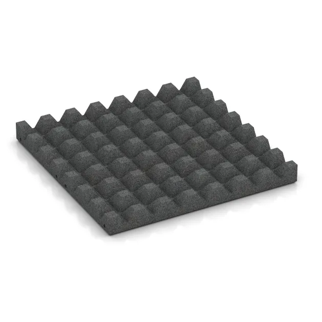 Aufsicht auf die Unterseite, also die Bodenseite von WARCO-Formteil 5558 - Fallschutzplatte 5 cm - EN 1177 ≤ 145 cm im Format 500 x 500 x 50 mm.