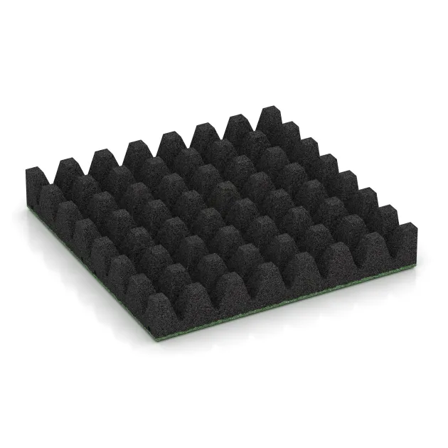 Aufsicht auf die Unterseite, also die Bodenseite von WARCO-Formteil 0723 - Fallschutzplatte im Format 500 x 500 x 80 mm.