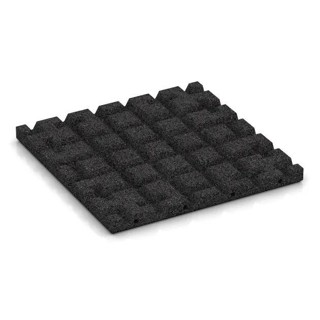 Aufsicht auf die Unterseite, also die Bodenseite von WARCO-Formteil 0514 - Terrassenfliese 3 cm im Format 400 x 400 x 30 mm.