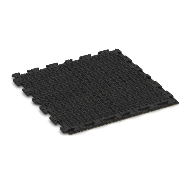 Aufsicht auf die Unterseite, also die Bodenseite von WARCO-Formteil 1606 - Fitnessboden Gummi-Fliesen Classic im Format 1000 x 1000 x 30 mm.