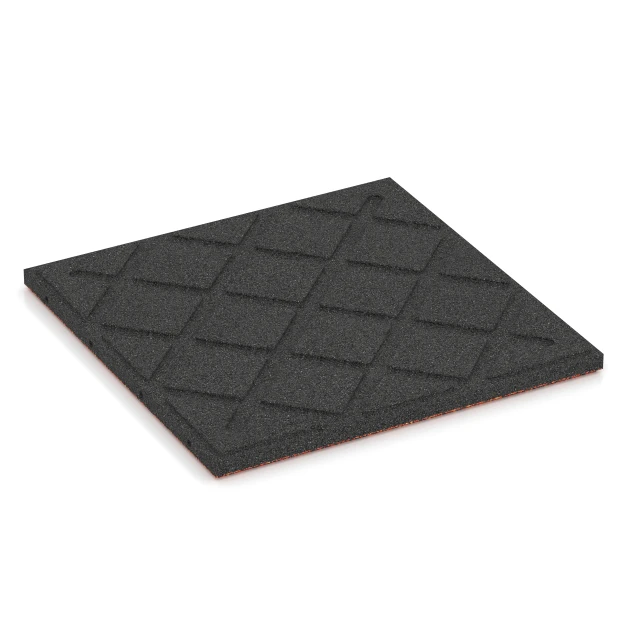 Aufsicht auf die Unterseite, also die Bodenseite von WARCO-Formteil 6417 - Fallschutzplatte – 90 cm im Format 50 x 50 x 3 cm | 0,25 m².