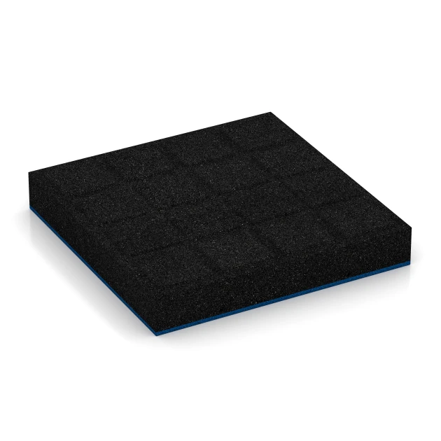 Aufsicht auf die Unterseite, also die Bodenseite von WARCO-Formteil 6232 - Fallschutzplatten im Format 50 x 50 x 8 cm.