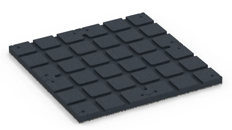 Quadratische Auflagefelder mit flachen Drainagekanälen