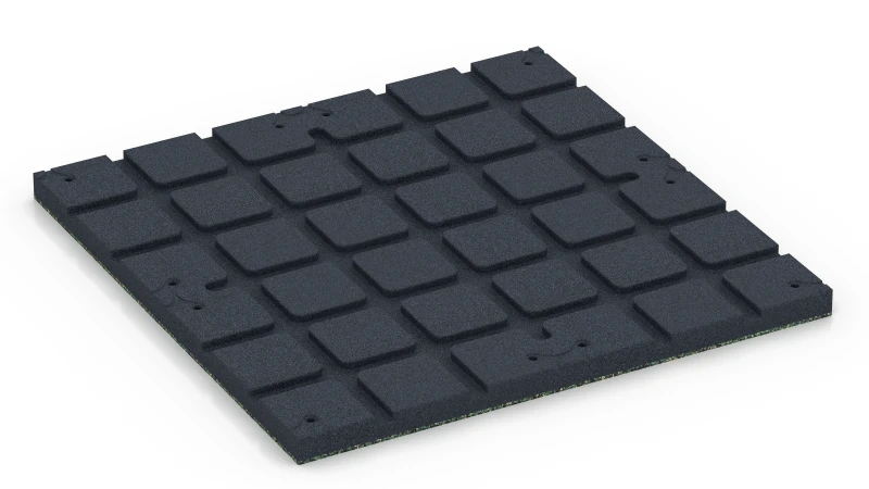 Quadratische Auflagefelder mit flachen Drainagekanälen