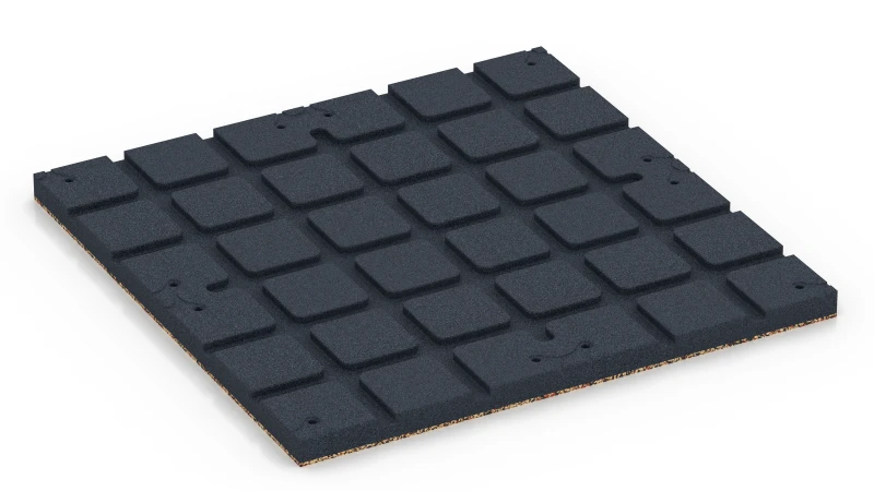 Quadratische Auflagefelder mit flachen Drainagekanälen