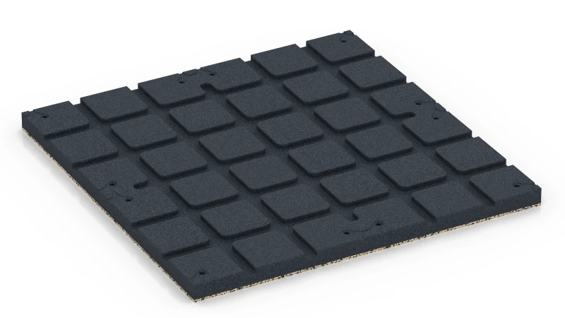Quadratische Auflagefelder mit flachen Drainagekanälen