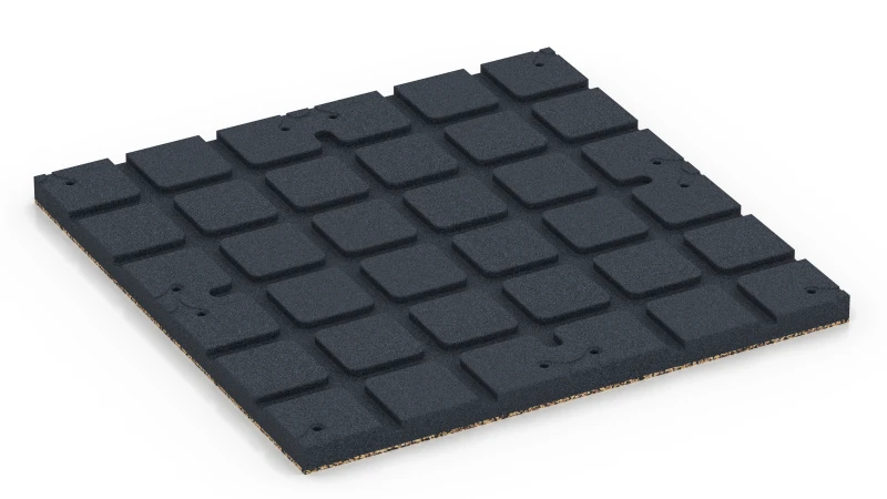 Quadratische Auflagefelder mit flachen Drainagekanälen