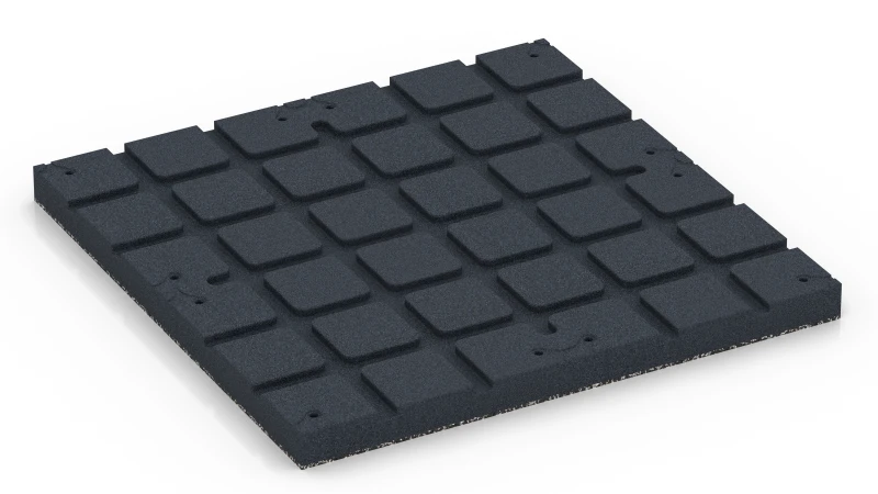 Quadratische Auflagefelder mit flachen Drainagekanälen