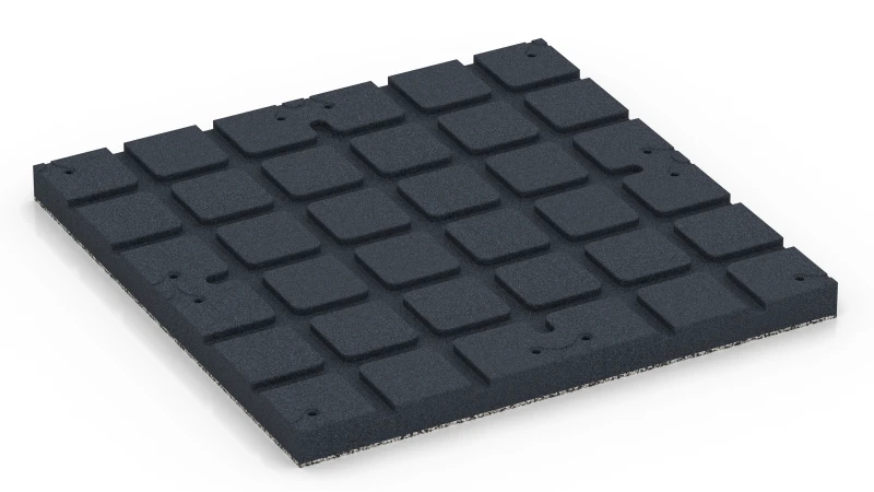 Quadratische Auflagefelder mit flachen Drainagekanälen