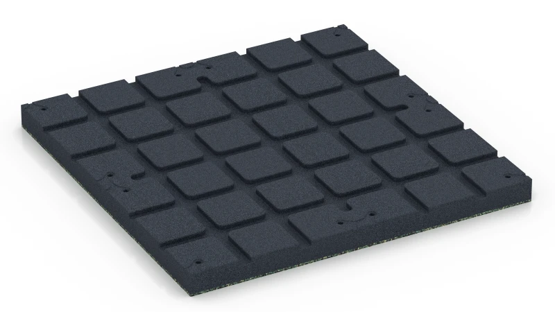 Quadratische Auflagefelder mit flachen Drainagekanälen