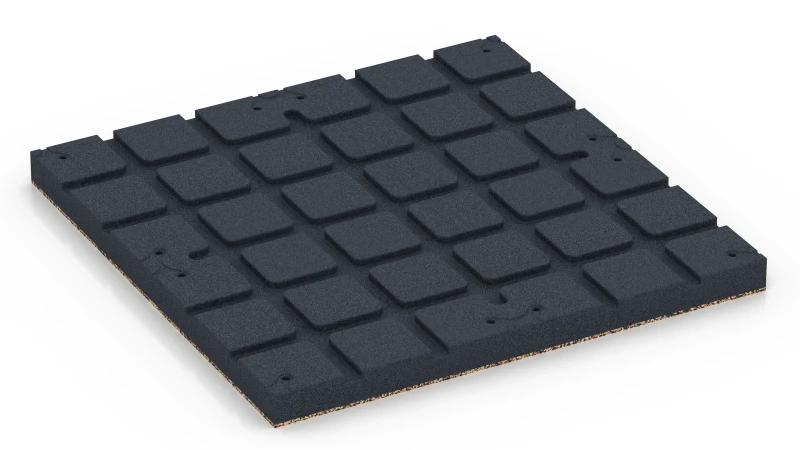 Quadratische Auflagefelder mit flachen Drainagekanälen