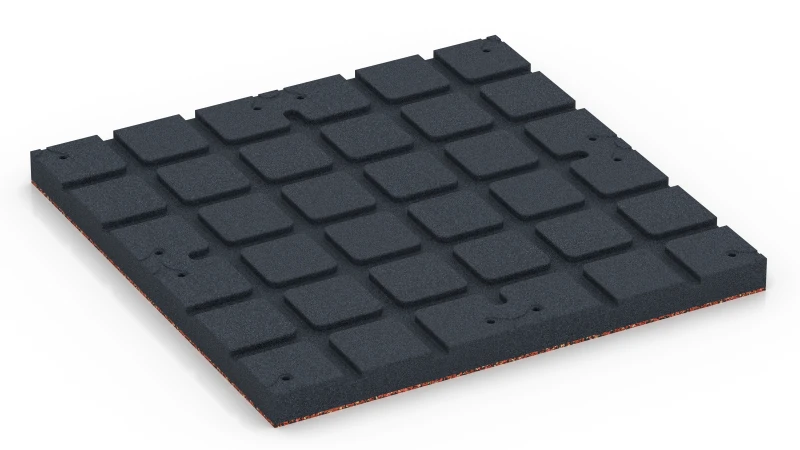 Quadratische Auflagefelder mit flachen Drainagekanälen