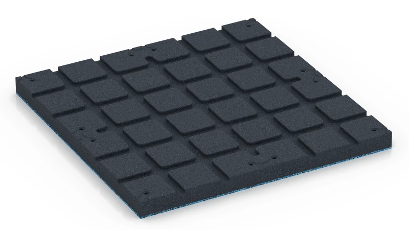 Quadratische Auflagefelder mit flachen Drainagekanälen