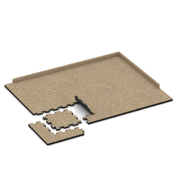 Typische Verlegung oder Einbausituation für den Artikel 2940 von WARCO - Fitness-Bodenschutzmatte, Farbton Travertin in der Abmessung 500 x 500 x 40 mm.