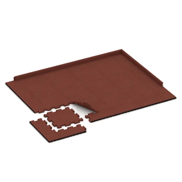 Typische Verlegung oder Einbausituation für den Artikel 2822 von WARCO - Fitness-Bodenschutzmatte, Farbton Ziegelrot in der Abmessung 500 x 500 x 30 mm.
