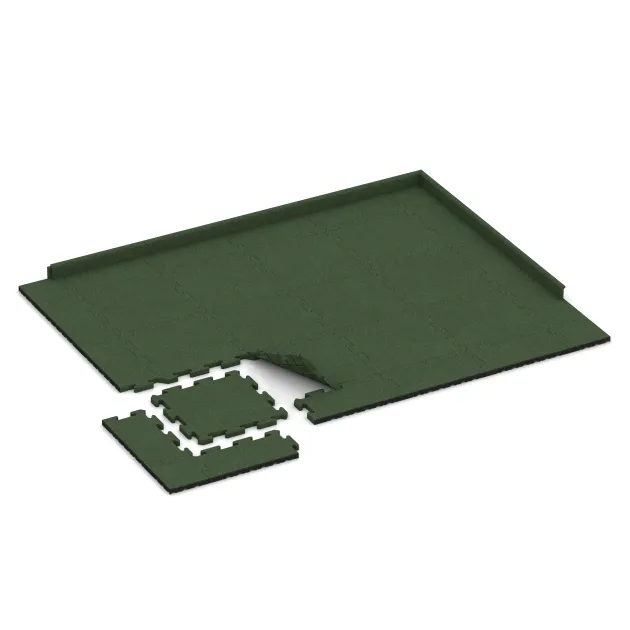 Typische Verlegung oder Einbausituation für den Artikel 2823 von WARCO - Fitness-Bodenschutzmatte, Farbton Grasgrün in der Abmessung 500 x 500 x 30 mm.