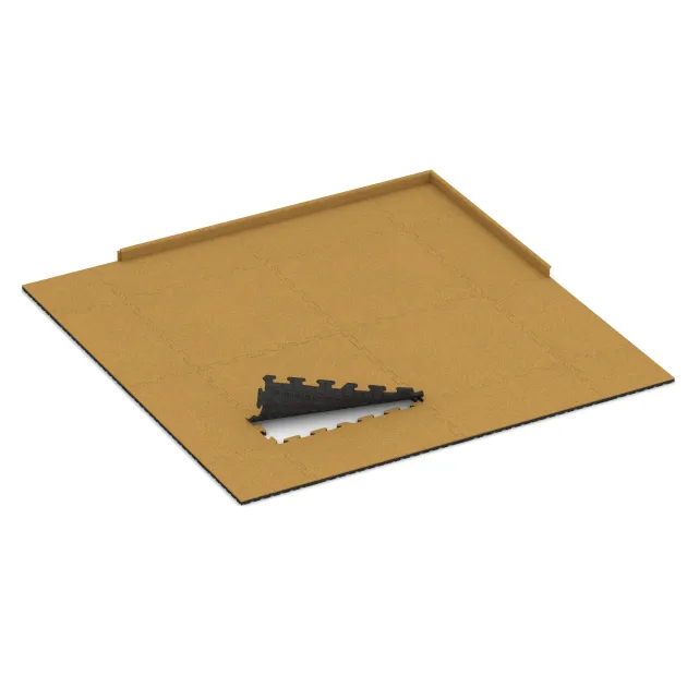 Typische Verlegung oder Einbausituation für den Artikel 6012 von WARCO - Fitness-Bodenschutzmatte, Farbton Zitronengelb in der Abmessung 1000 x 1000 x 30 mm.