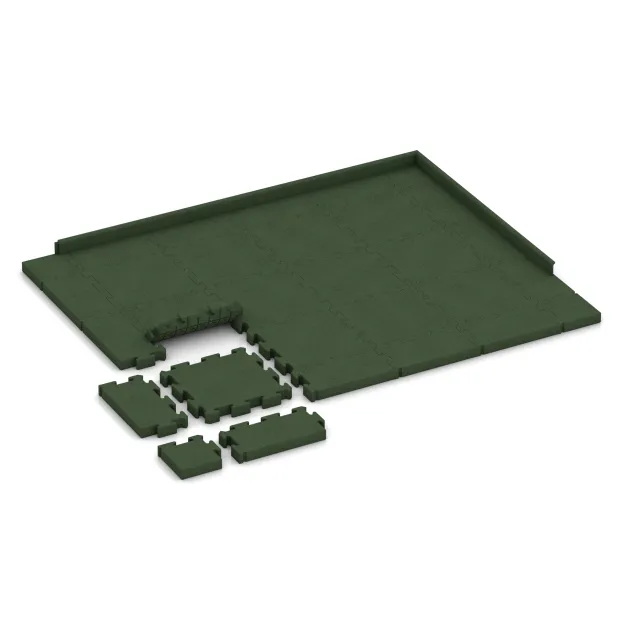 Typische Verlegung oder Einbausituation für den Artikel 3194 von WARCO - Fitness-Bodenschutzmatte, Farbton Grasgrün in der Abmessung 500 x 500 x 60 mm.
