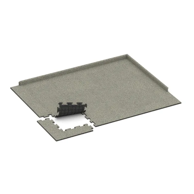 Typische Verlegung oder Einbausituation für den Artikel 3885 von WARCO - Bodenschutzmatte 1,8 cm HD – Fitness, Farbton Heller Granit in der Abmessung 500 x 500 x 18 mm.