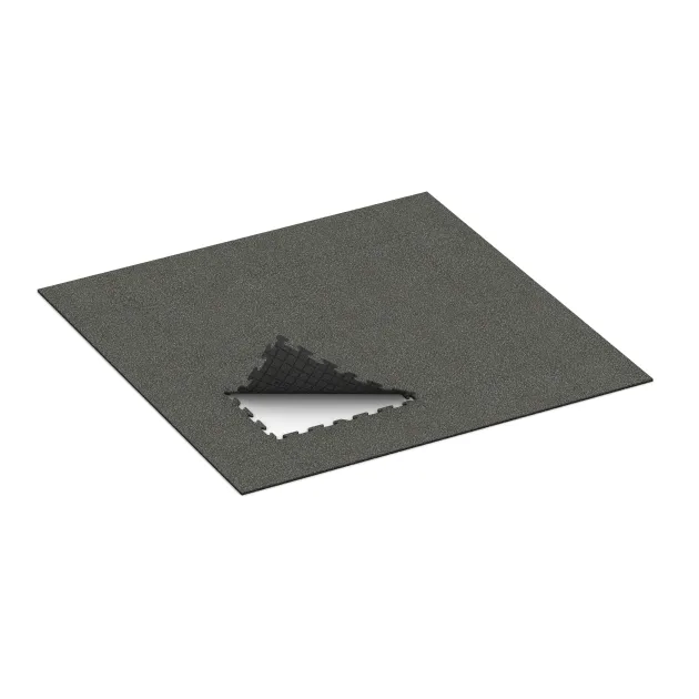 Typische Verlegung oder Einbausituation für den Artikel 0230 von WARCO - Bodenschutzmatte 1,8 cm HD – Fitness, Farbton Dunkelgrauer Granit in der Abmessung 1000 x 1000 x 18 mm.