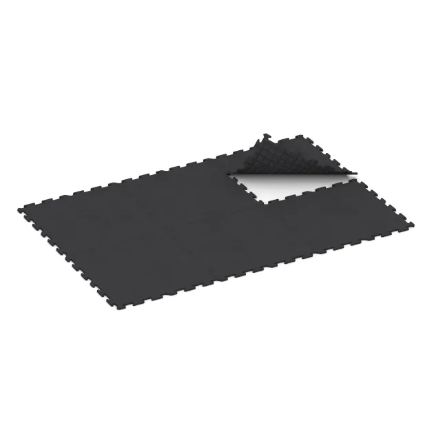 Typische Verlegung oder Einbausituation für den Artikel 0377 von WARCO - Fitnessboden Studio, Farbton Anthrazit in der Abmessung 1000 x 1000 x 18 mm.