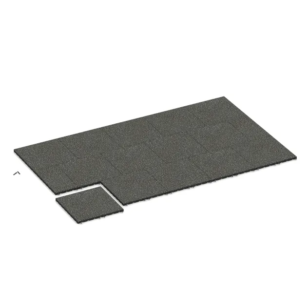 Typische Verlegung oder Einbausituation für den Artikel 5331 von WARCO - Fallschutzplatte, Farbton Dunkelgrauer Granit in der Abmessung 500 x 500 x 30 mm.