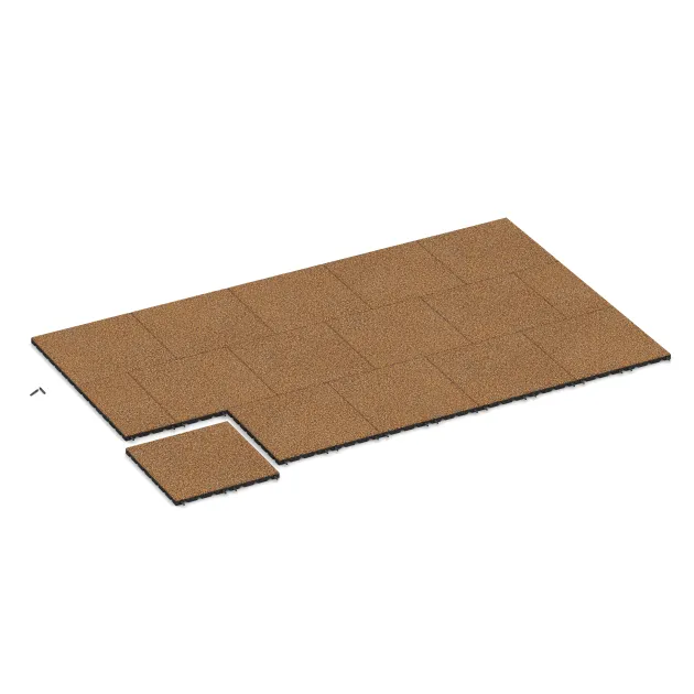 Typische Verlegung oder Einbausituation für den Artikel 5322 von WARCO - Fallschutzplatte, Farbton Terra Cotta in der Abmessung 500 x 500 x 30 mm.