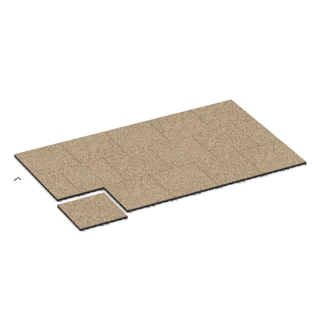 Typische Verlegung oder Einbausituation für den Artikel 5321 von WARCO - Fallschutzplatte, Farbton Travertin in der Abmessung 500 x 500 x 30 mm.