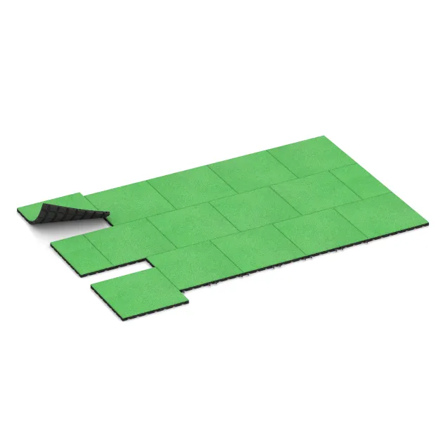 Typische Verlegung oder Einbausituation für den Artikel 0545 von WARCO - Fallschutzplatte, Farbton Maigrün in der Abmessung 500 x 500 x 30 mm.