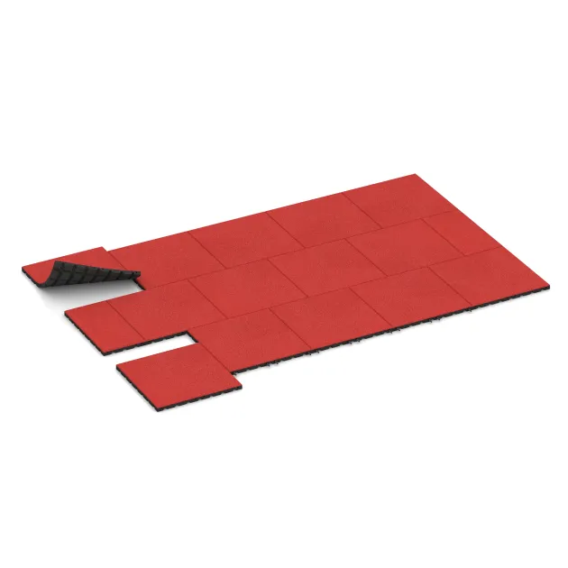 Typische Verlegung oder Einbausituation für den Artikel 0549 von WARCO - Fallschutzplatte, Farbton Rose in der Abmessung 500 x 500 x 30 mm.
