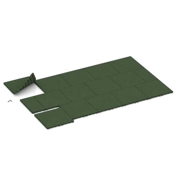 Typische Verlegung oder Einbausituation für den Artikel 0576 von WARCO - Fallschutzplatte, Farbton Grasgrün in der Abmessung 500 x 500 x 30 mm.