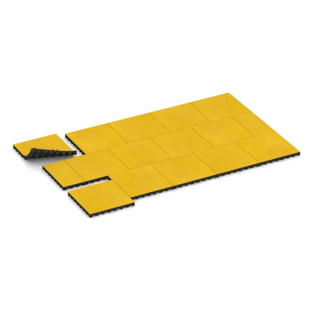 Typische Verlegung oder Einbausituation für den Artikel 0636 von WARCO - Fallschutzplatte, Farbton Zitronengelb in der Abmessung 500 x 500 x 45 mm.