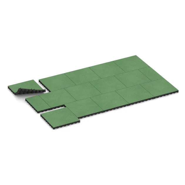 Typische Verlegung oder Einbausituation für den Artikel 0637 von WARCO - Fallschutzplatte, Farbton Blassgrün in der Abmessung 500 x 500 x 45 mm.